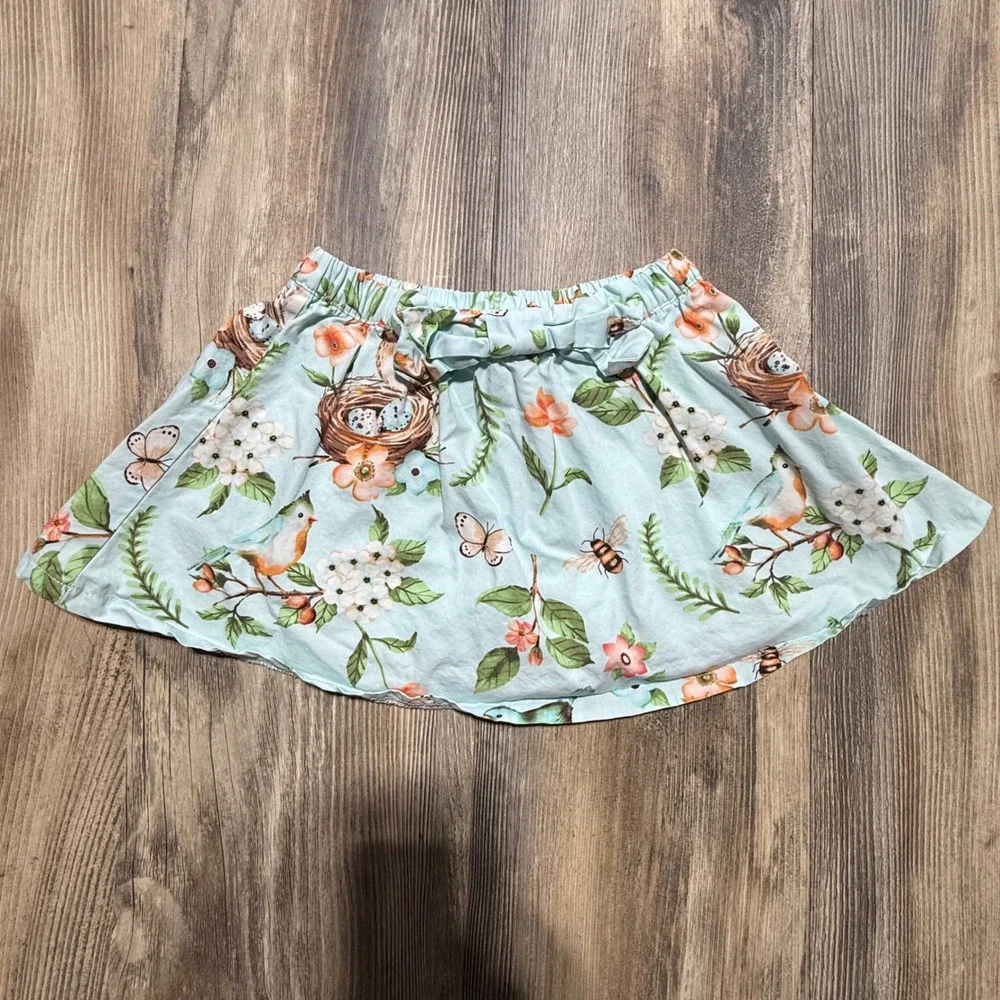 Gymboree Girls 4T Blue Bird Nest Nature Print Skort Cotton Skirt with Shorts
